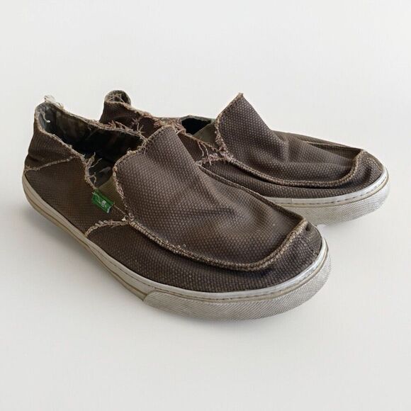 Sanuk Canvas Sidewalk Surfer Mens Size 7 Brown Casual Slip On Shoes Sneakers - Picture 1 of 10